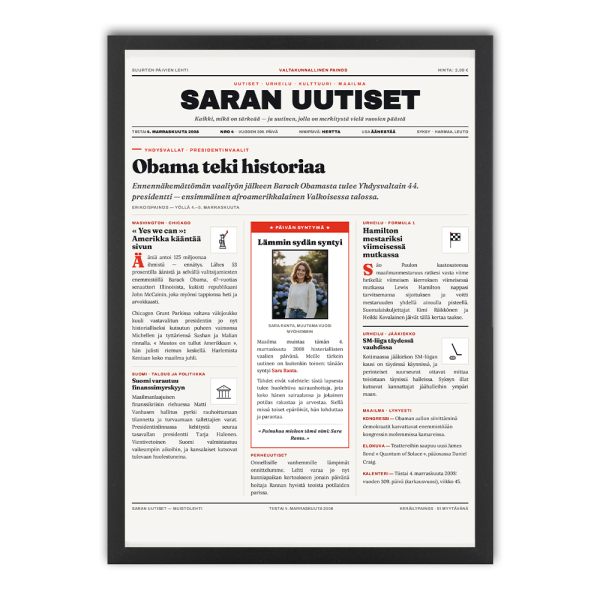 Syntymäpäiväsi uutiset julisteena Syntymäpäiväsi uutiset julisteena