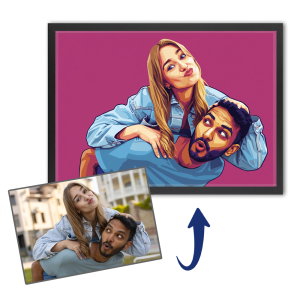 Pop-taidetyylinen WPAP-portraiitti valokuvasta