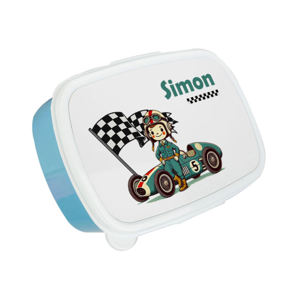 F1-kuljettajan painettu v&auml;lipala-rasia