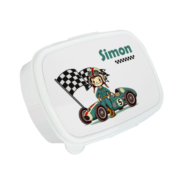 F1-kuljettajan painettu v&auml;lipala-rasia