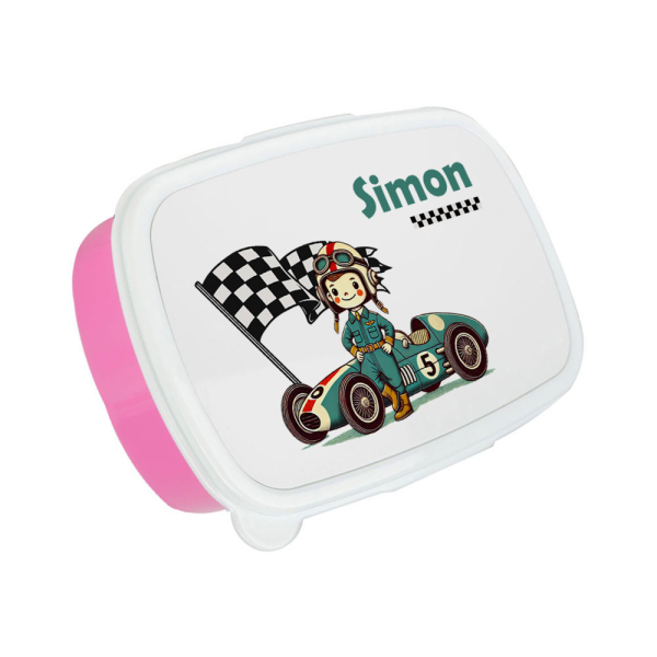 F1-kuljettajan painettu v&auml;lipala-rasia