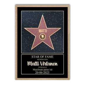 Henkil�kohtainen Walk of Fame -todistus kehyksiss�
