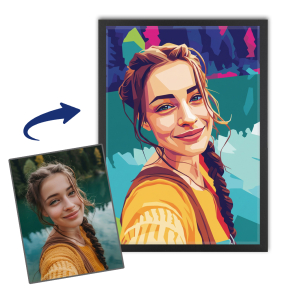 Pop-taidetyylinen WPAP-portraiitti valokuvasta
