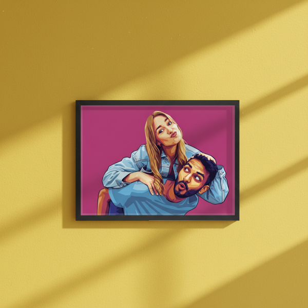Pop-taidetyylinen WPAP-portraiitti valokuvasta
